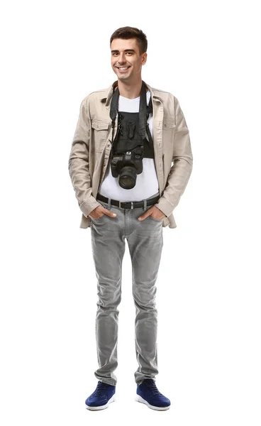 Fotógrafo masculino sobre fundo branco — Fotografia de Stock