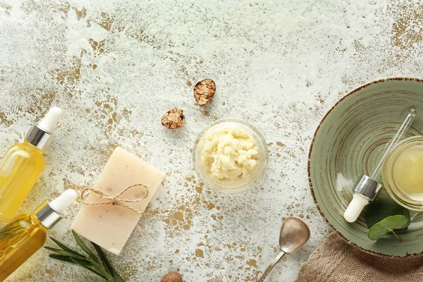 Composition with shea butter on table — Stock Photo, Image