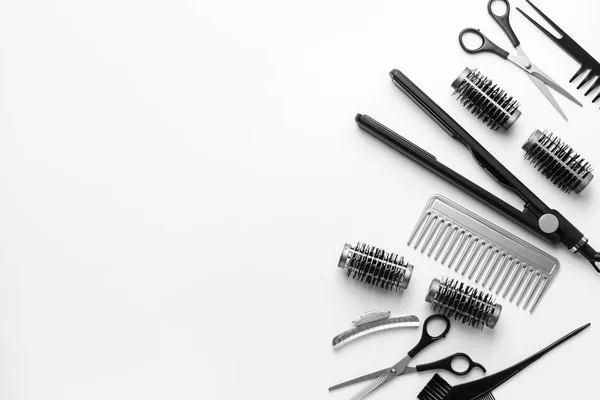 Set of hairdresser tools and accessories on white background — Stock Photo, Image