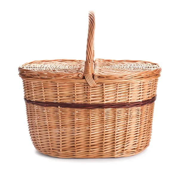 Wicker basket for picnic on white background — Stock Photo, Image