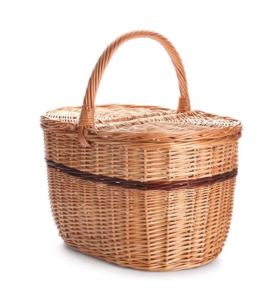 Wicker kurv til picnic på hvid baggrund - Stock-foto