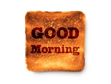 Dilim kızarmış ekmek yazıt ile Iyi sabah beyaz arka planda