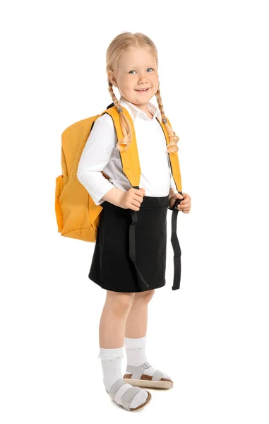 Portrait of adorable little schoolgirl on white background — Stock Photo, Image