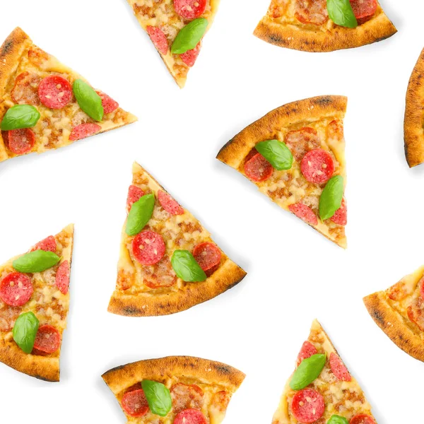 Skivor av läckra pizza på vit bakgrund — Stockfoto