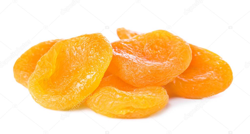 Tasty dried apricots on white background