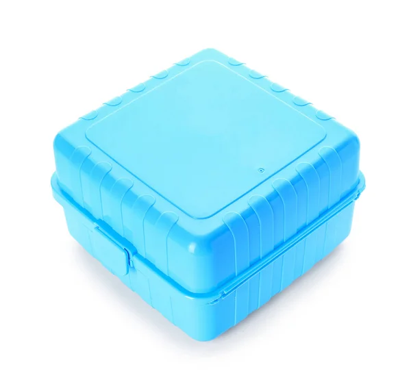 Пластиковая коробка для обеда на белом фоне — стоковое фото