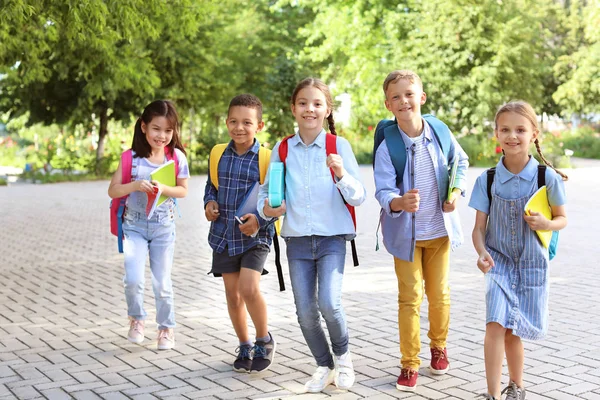 Group of cute little pupils outdoors