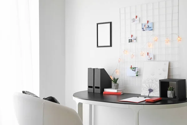 Workplace with mood board in modern room — Stock Photo, Image