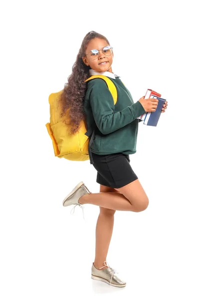 African-American schoolgirl on white background — Stock Photo, Image