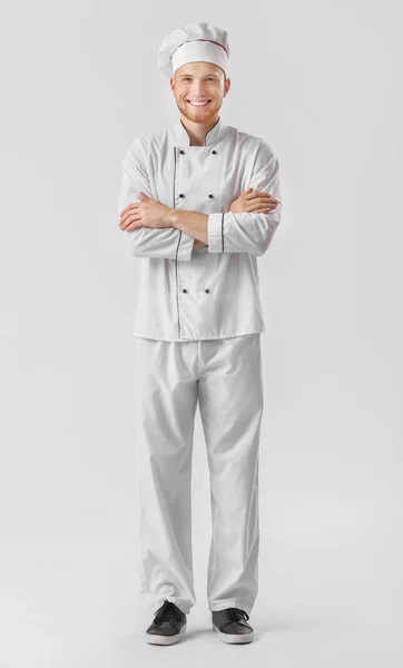 Bello chef maschio su sfondo bianco — Foto Stock