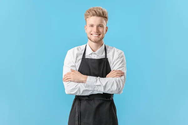 Handsome male chef on color background — Stock Photo, Image