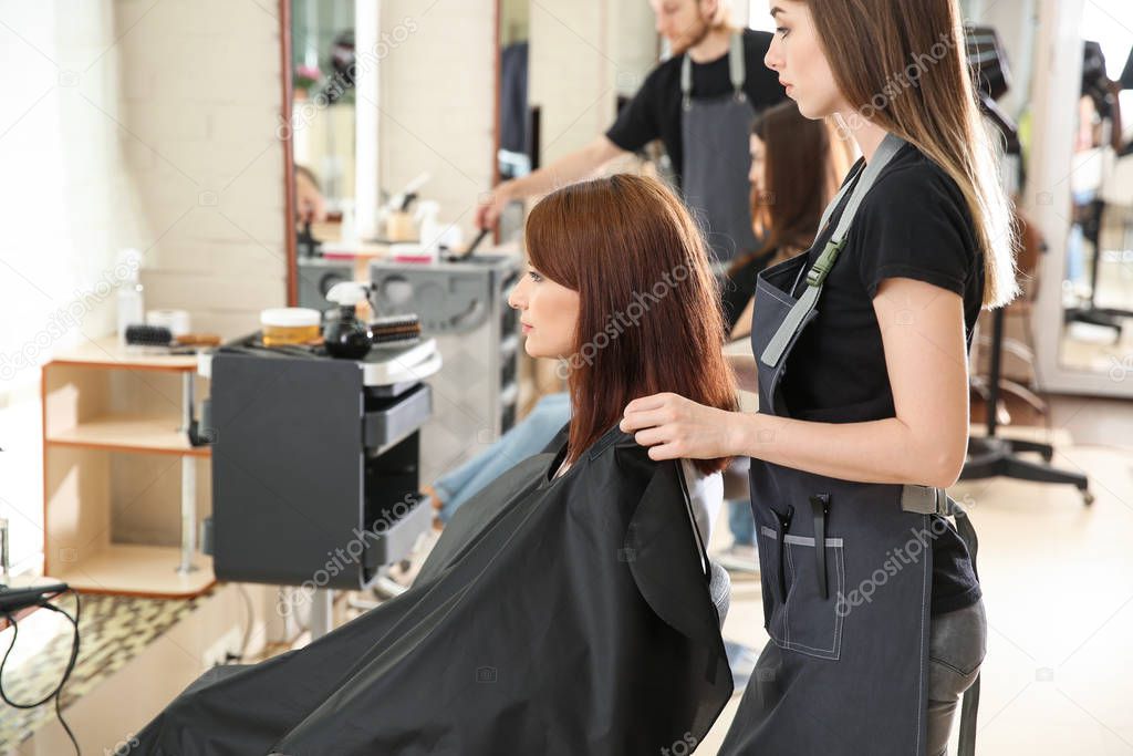 Female hairdresser working with client in salon