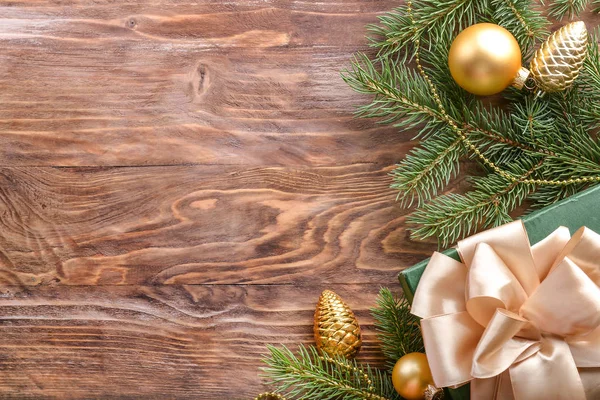 Beautiful Christmas composition on wooden background — Stock Photo, Image