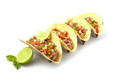 Tasty fresh tacos on white background clipart
