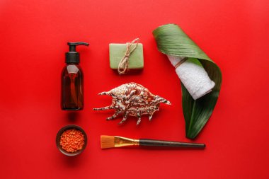 Renk arkaplanındaki güzel spa kompozisyonu