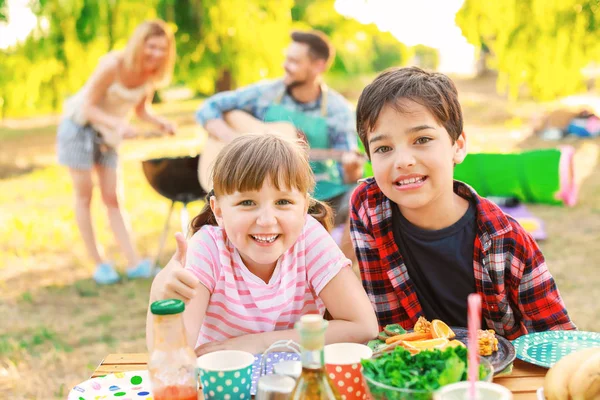 Copii fericiti la picnic in ziua de vara — Fotografie, imagine de stoc