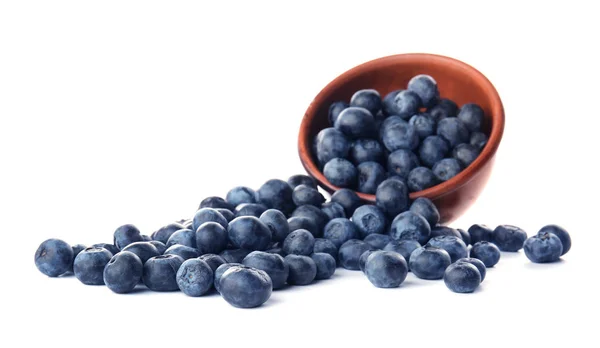 Schaal en verspreide Blueberry op witte achtergrond — Stockfoto