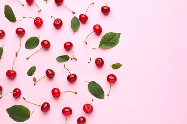 Tasty ripe cherry on color background — Stock Photo, Image