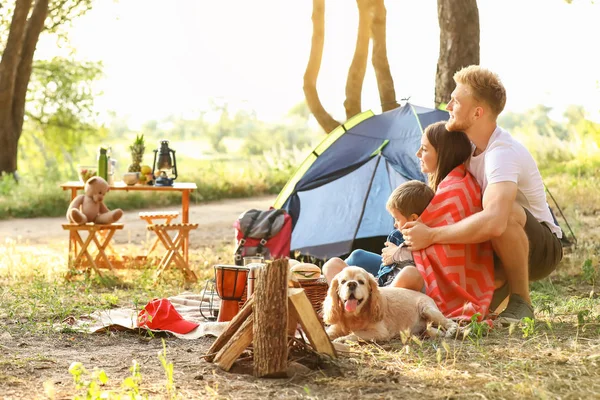Happy family spending weekend in forest — Stock Photo, Image