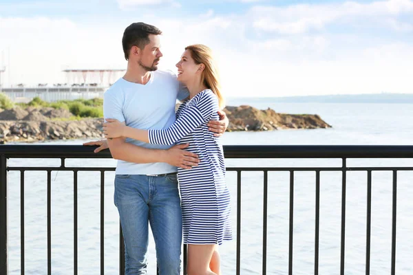 Happy couple in love walking outdoors — Stock Photo, Image