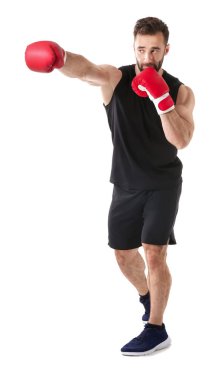 Beyaz arka planda güçlü erkek boksör