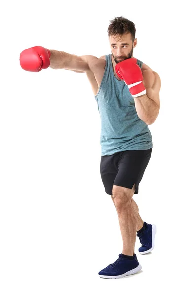 Sterke mannelijke Boxer op witte achtergrond — Stockfoto