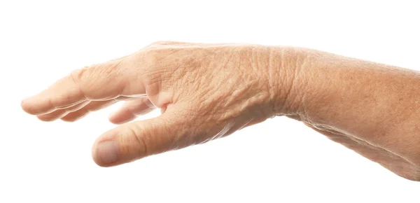 Hand of elderly woman on white background — Stock Photo, Image