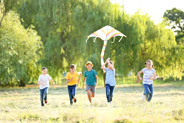 Children flying kite on summer day — Stock Photo, Image