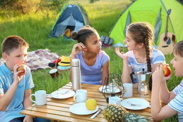 Gruppo di bambini che fanno picnic all'aperto nella giornata estiva — Foto Stock