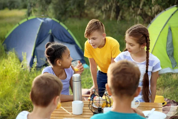 Gruppo di bambini che fanno picnic nella giornata estiva — Foto Stock
