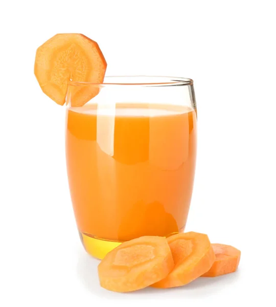 Glass of fresh carrot juice on white background — Stock Photo, Image