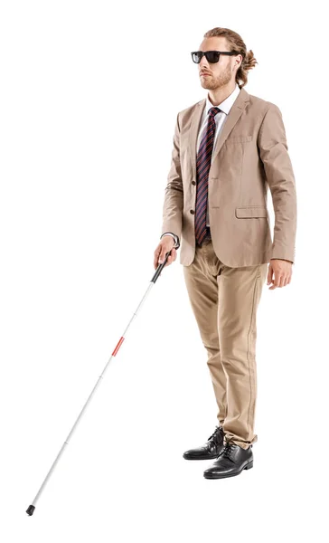 Blind young man on white background — Stock Photo, Image