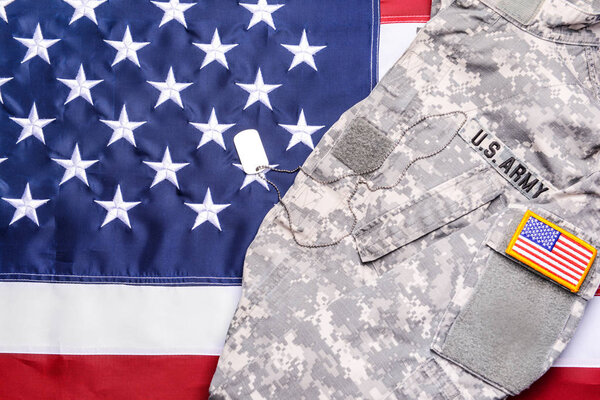 Military uniform on USA flag