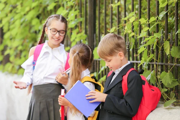 Lindos pequeños alumnos después de clases al aire libre — Foto de Stock