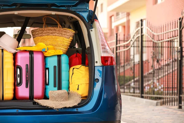 Modern car with luggage outdoors — Stock Photo, Image