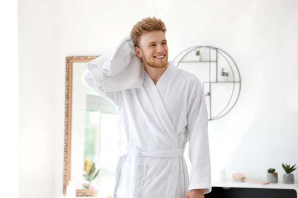 Morning of young man after shower at home — Stock Photo, Image