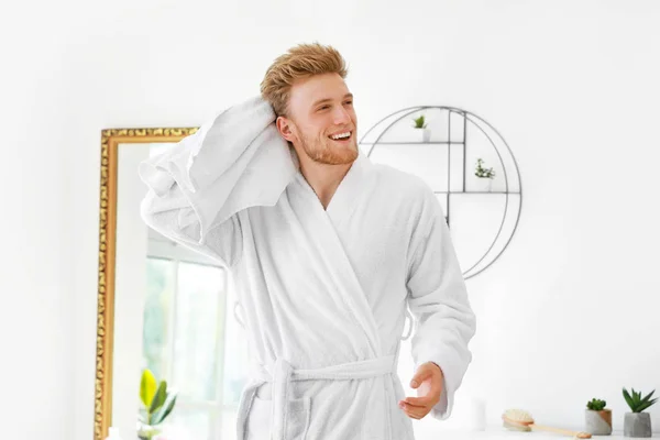 Morning of young man after shower at home — Stock Photo, Image