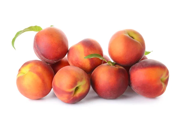 Ripe peaches on white background — Stock Photo, Image