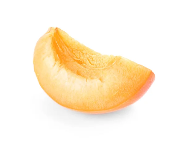 Piece of tasty apricot on white background — Stock Photo, Image