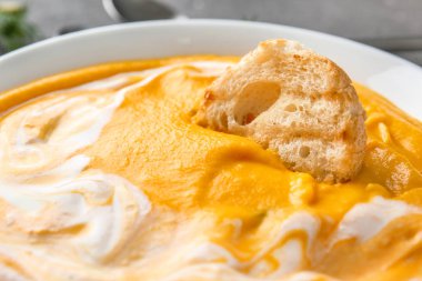 Kasede lezzetli krema çorbası, closeup