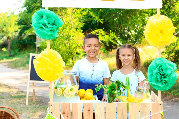 Niedliche kleine Kinder am Limonadenstand im Park — Stockfoto