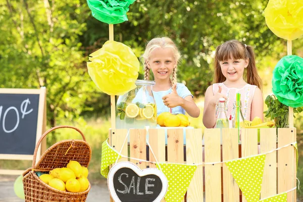 Niedliche kleine Kinder verkaufen Limonade im Park — Stockfoto