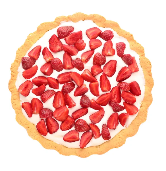 Tasty strawberry cake on white background — Stock Photo, Image