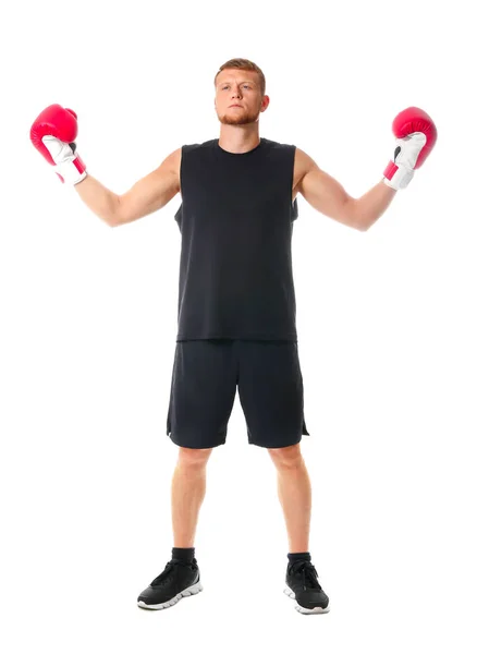Sterke mannelijke Boxer op witte achtergrond — Stockfoto