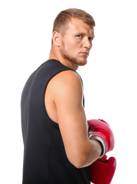 Boxeador masculino fuerte sobre fondo blanco —  Fotos de Stock