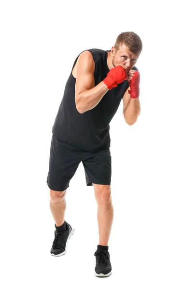 Boxeador masculino fuerte sobre fondo blanco —  Fotos de Stock