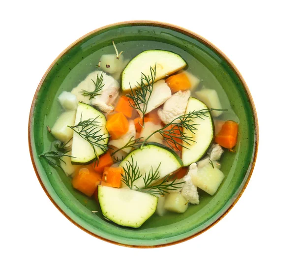 Cuenco de sabrosa sopa sobre fondo blanco — Foto de Stock