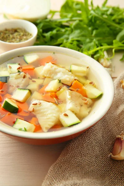 Bowl of tasty soup on table — Stock Image Bowl of tasty soup on table Stock Photo