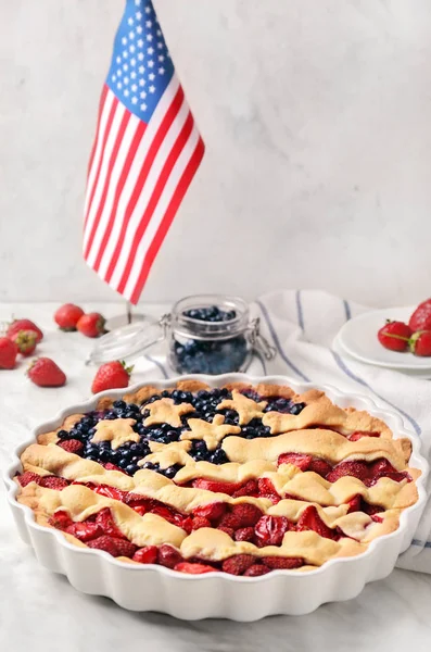 Tasty American flag pie on table — Stock Photo, Image