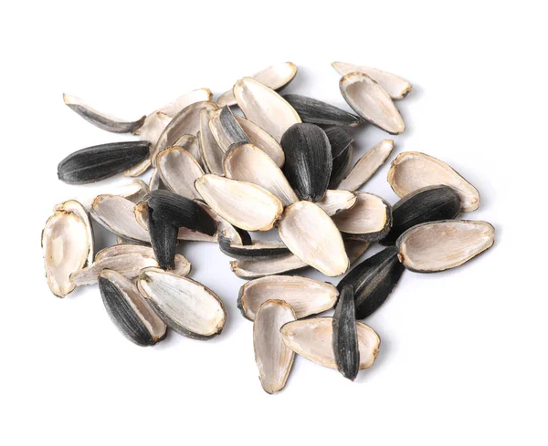 Shell de sementes de girassol no fundo branco — Fotografia de Stock
